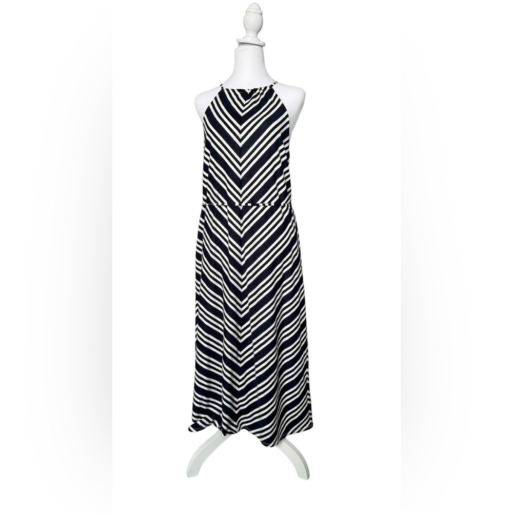 CREMIEUX navy white stripe casual dress size M